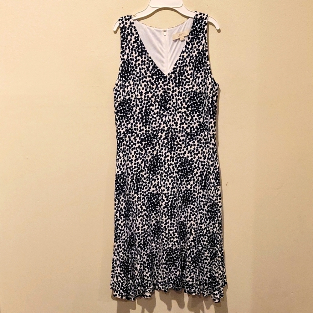 ❤ LOFT BLACK WHITE V-NECK SLEEVELESS MIDI DRESS, SMALL